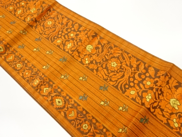 JAPANESE NAGOYA OBI / CHIKUZEN HAKATA / WOVEN FLOWER ARABESQUE